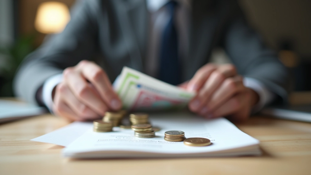 Hände halten Sparkasse-Buch mit Münzen und Banknoten auf Holztisch, Symbol für Sparen und Vermögensaufbau